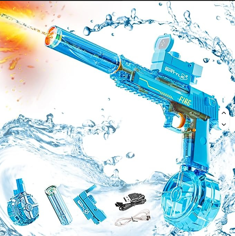 Pistola azul de agua con emision de luces